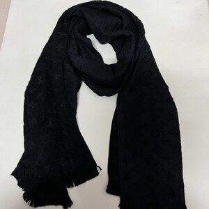 LOUIS VUITTON Monogram Black Wool Scarf - New with Box & Dust Bag